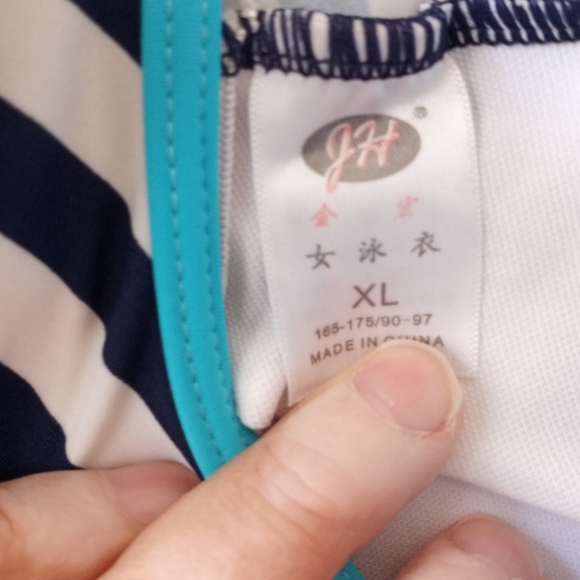 Vintage style Blue White Striped Swim Dress M - Picture 3 of 10